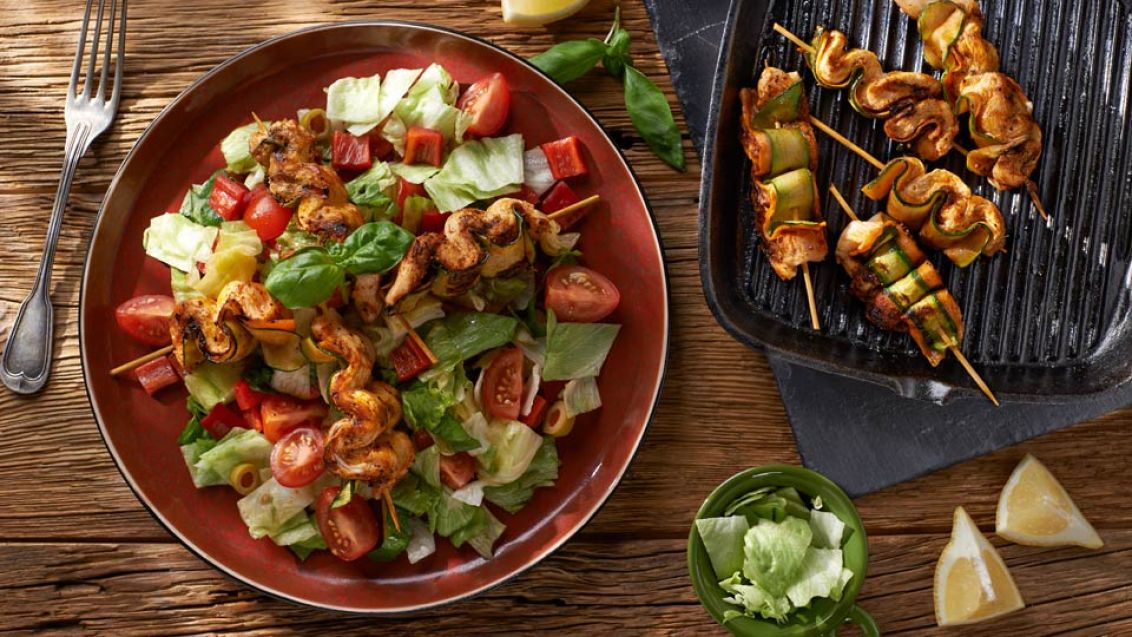 Chicken Skewers with Colourful Salad