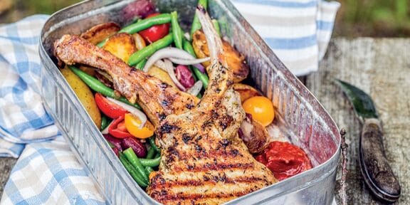 Grilled Pork Chops with Bean Salad