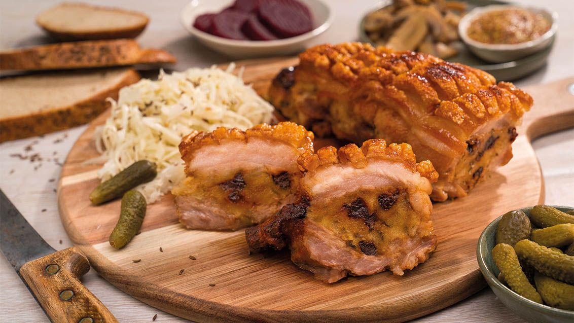 Roast Stuffed Pork Belly with Cabbage Salad