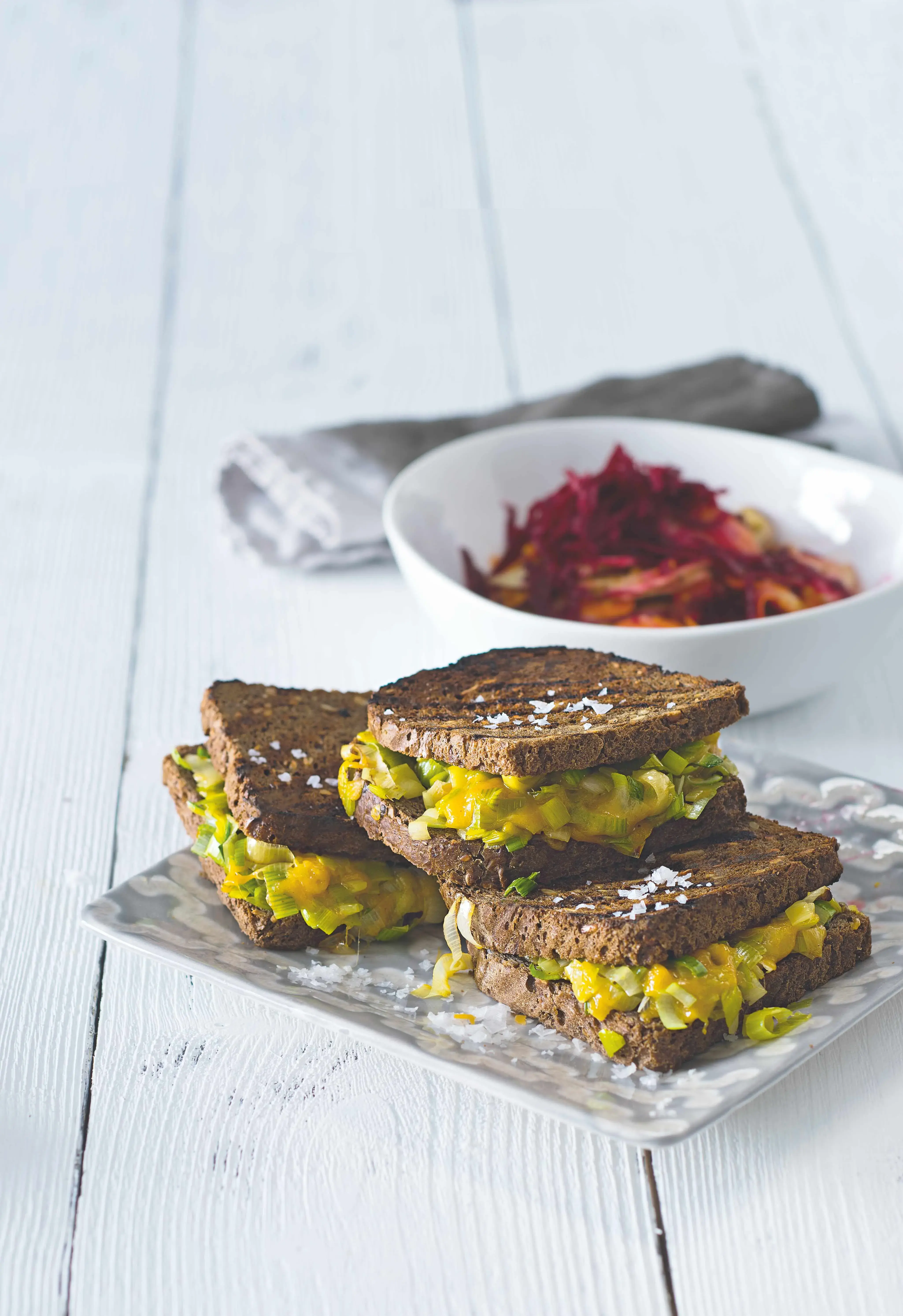 Cheese and Leek Toasts with Salad