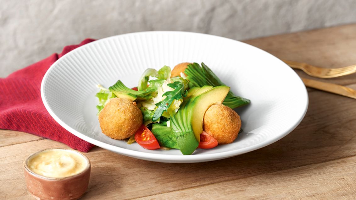Cod Croquettes with Fennel and Avocado Salad