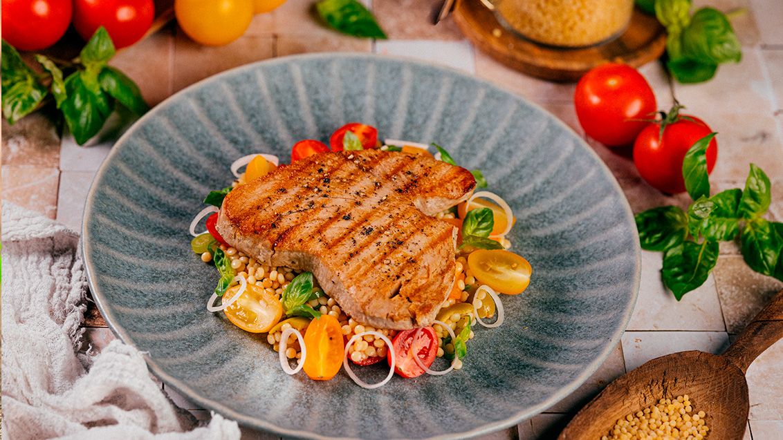 Grilled Tuna on Tarhonya Salad
