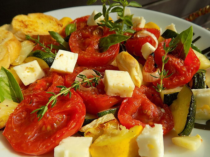 Warm Salad of Roasted Tomatoes and Courgettes