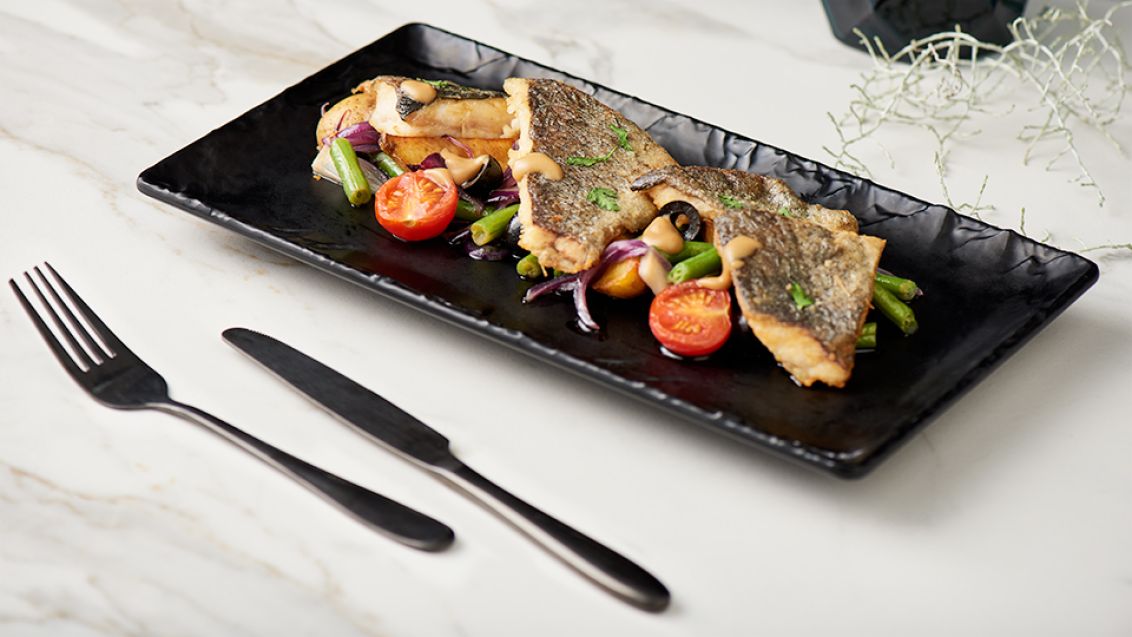 Baked Trout Fillet with Warm Potato and Green Bean Salad