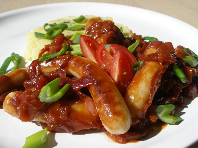 Klobásky (Czech Sausages in Caramelised Onion Sauce)