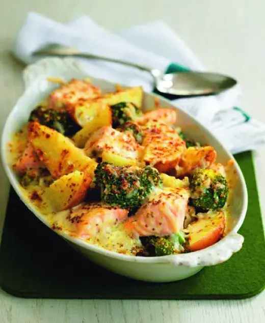 Baked Salmon with Potatoes and Broccoli