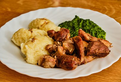 Roast Pork with Spinach and Homemade Potato Dumplings