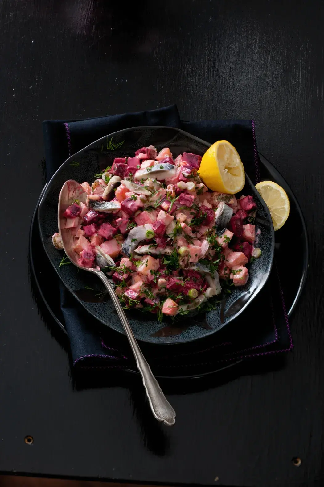 Potato Salad with Beetroot and Pickled Herring