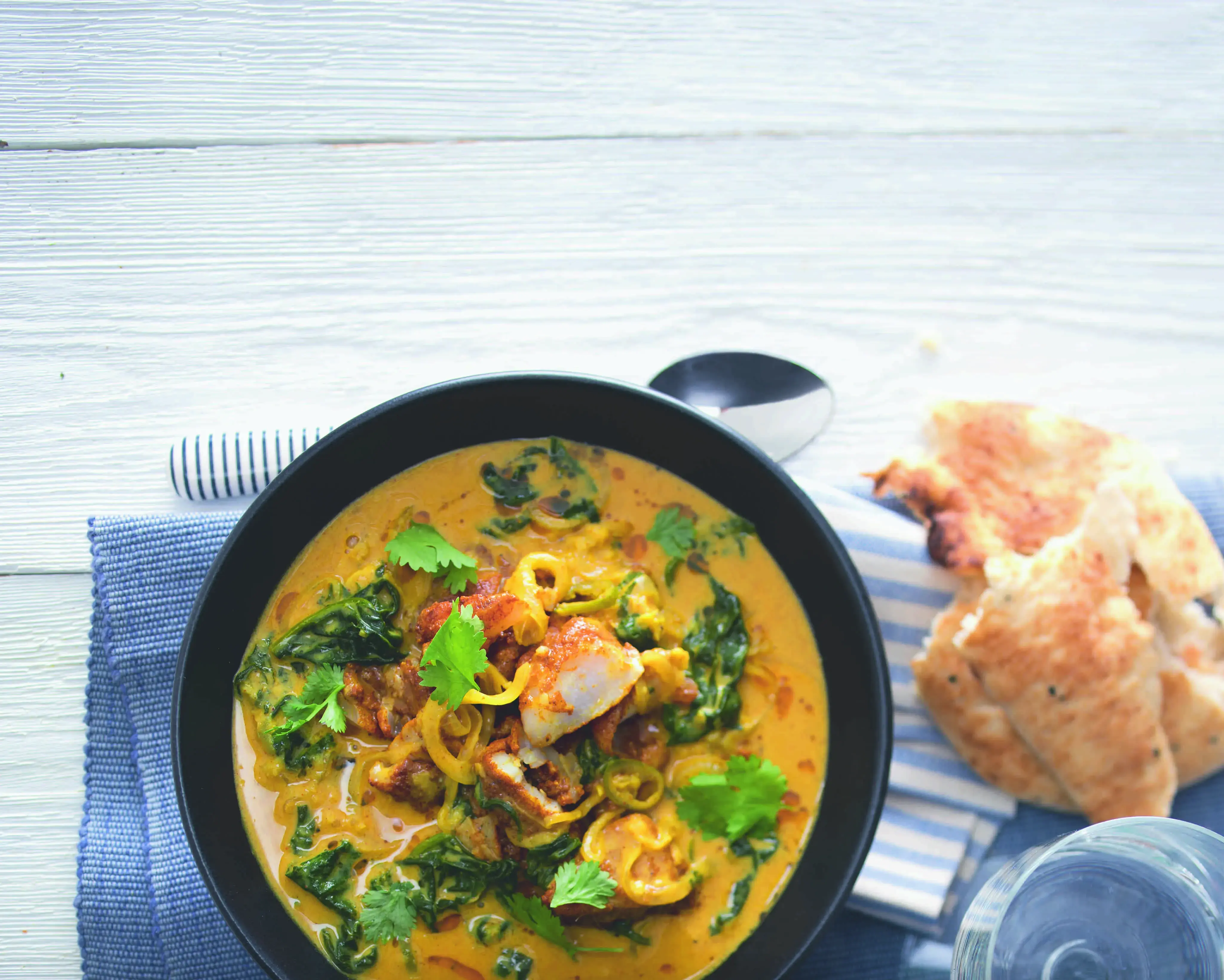 Yellow Cod Curry with Baby Spinach