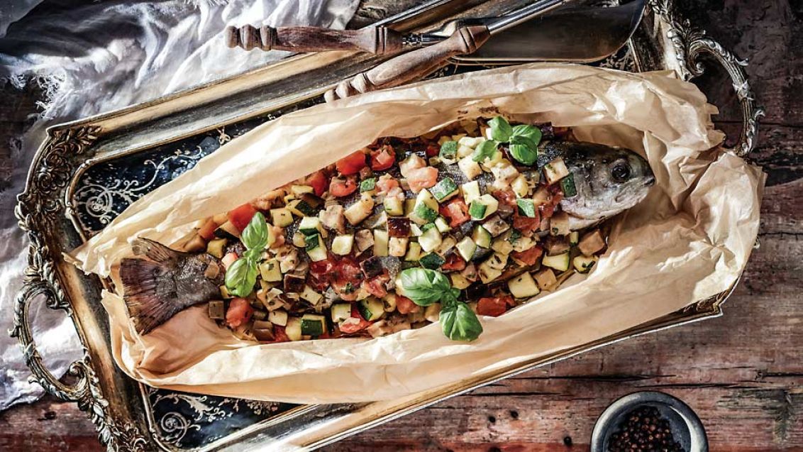 Baked Trout with Ratatouille Vegetables