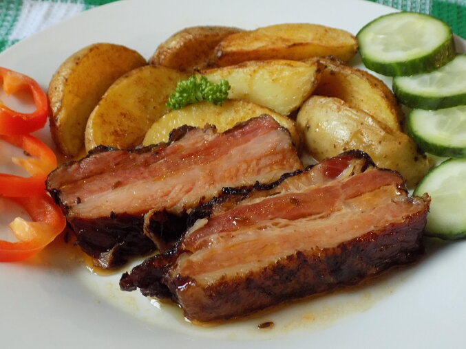 Smoked Pork Belly Roasted with Potatoes in One Tray