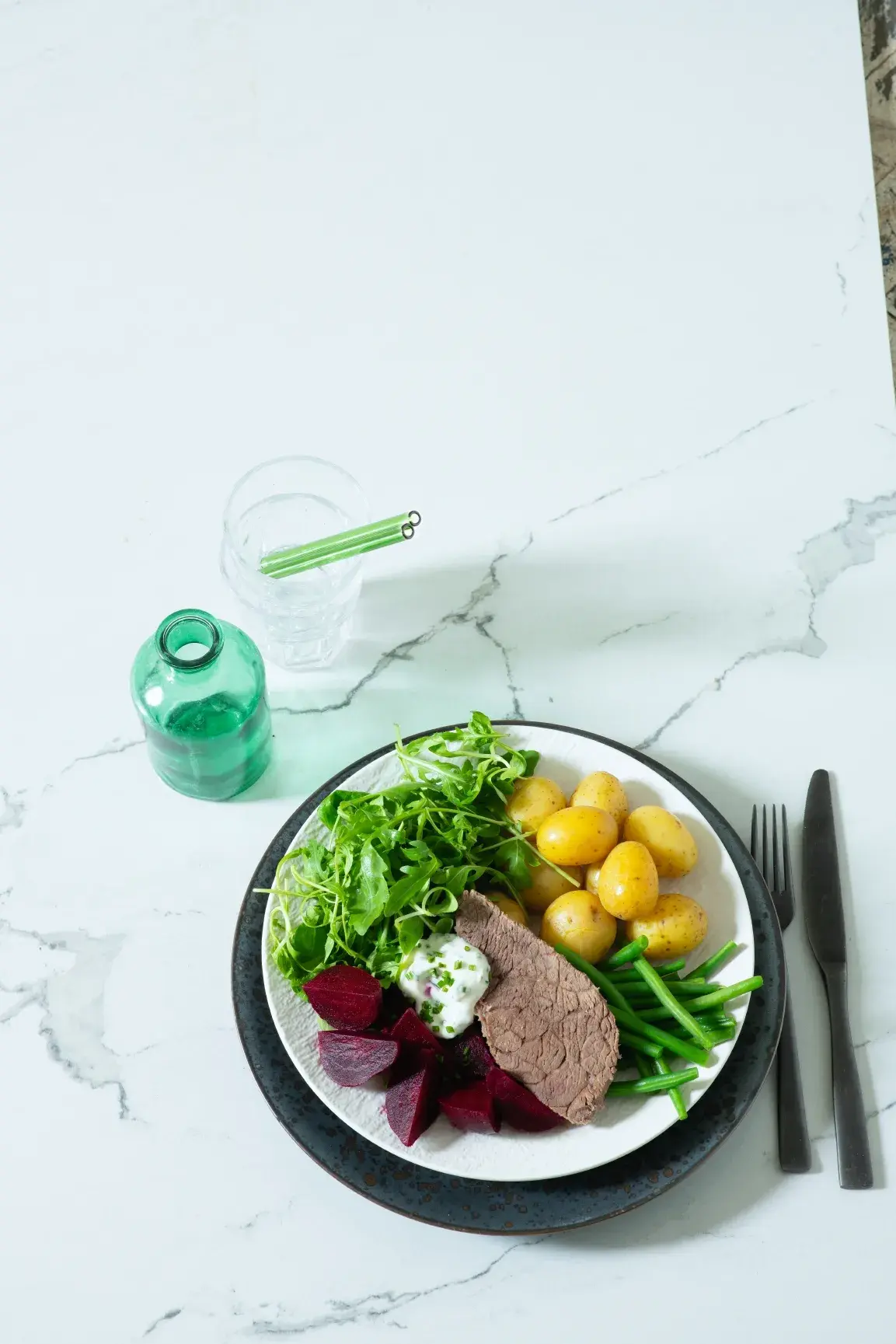 Boiled Beef with Potatoes, Vegetables and Tartar Sauce