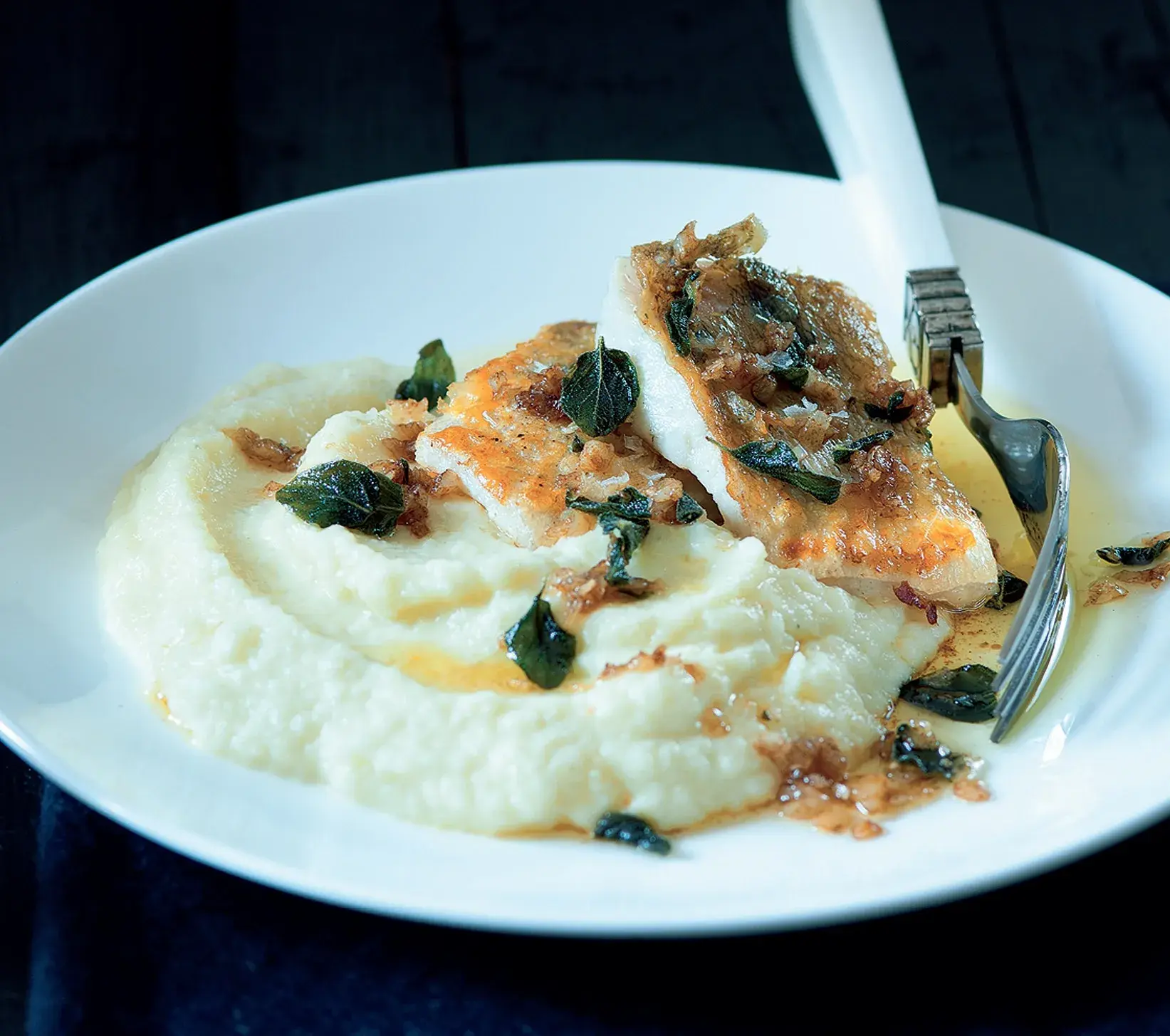 Fish with Cauliflower Purée and Oregano Butter