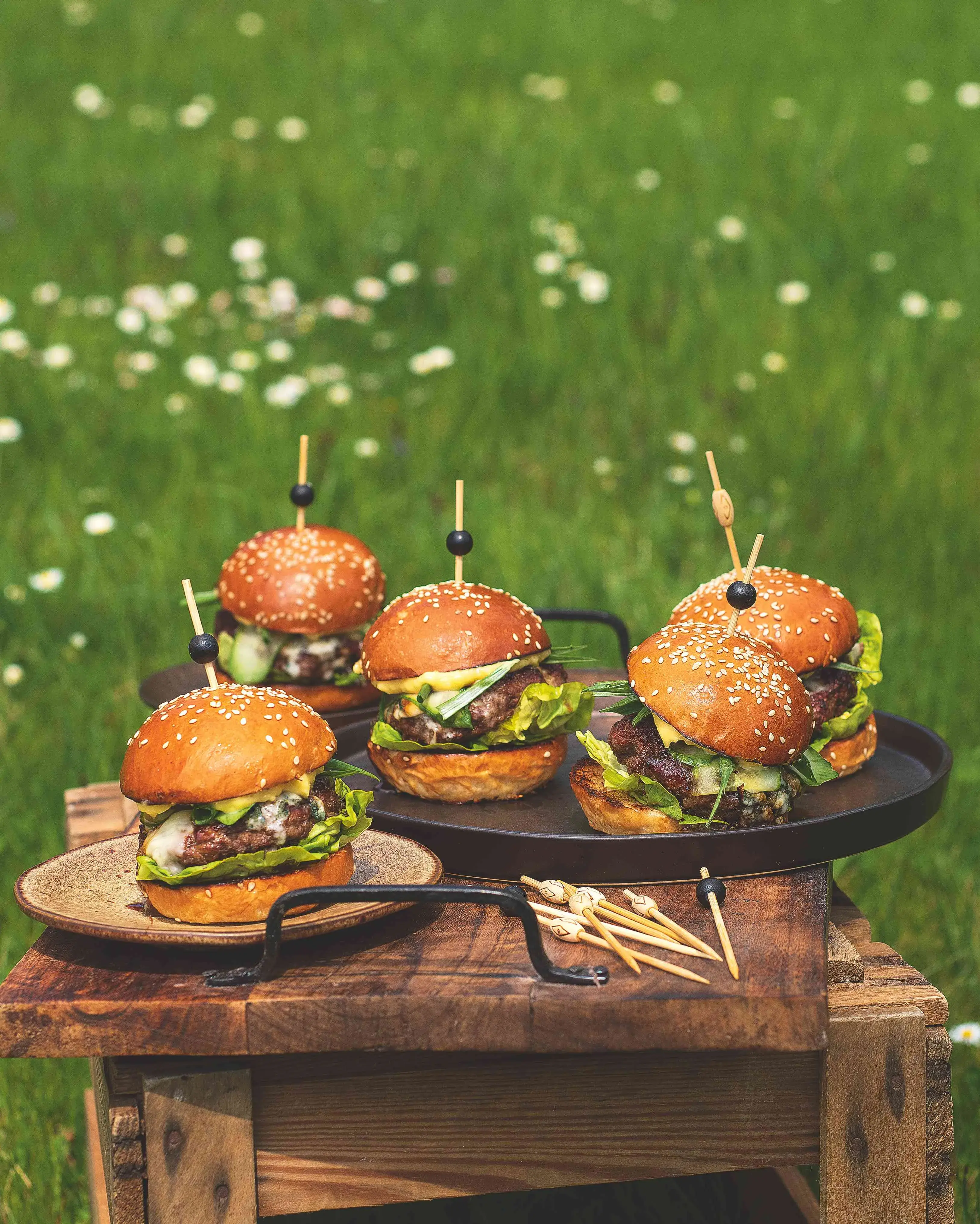 Grilled Teriyaki Burgers with Blue Cheese