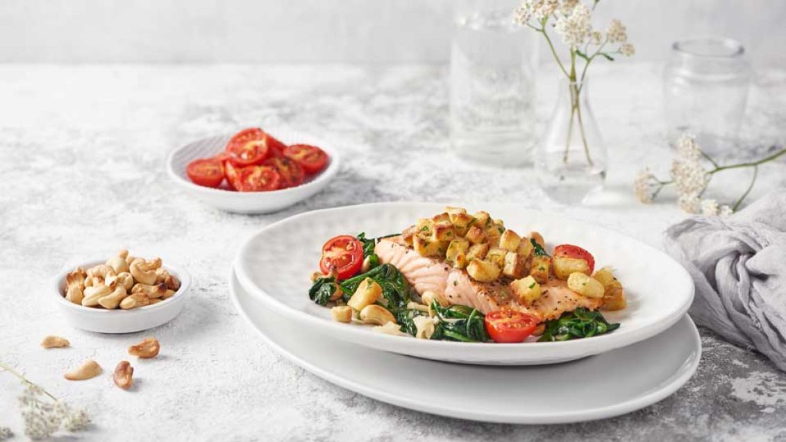 Baked Salmon with Herb Crust and Spinach