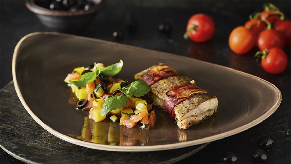 Baked Trout with Black Forest Ham and Olive Potatoes