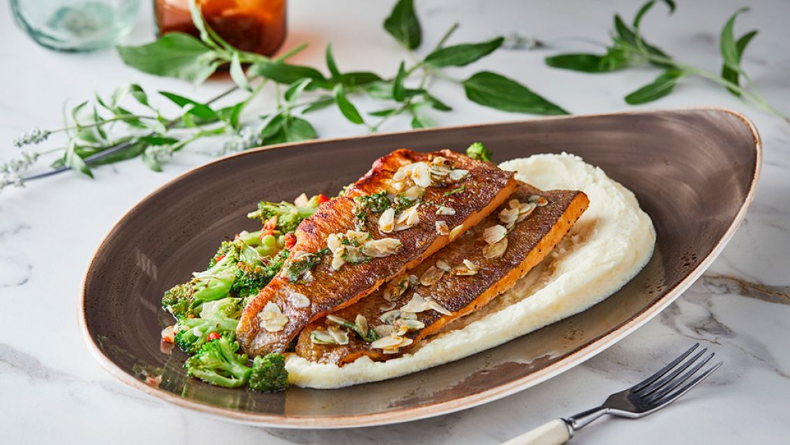 Trout with Almonds and Sautéed Broccoli