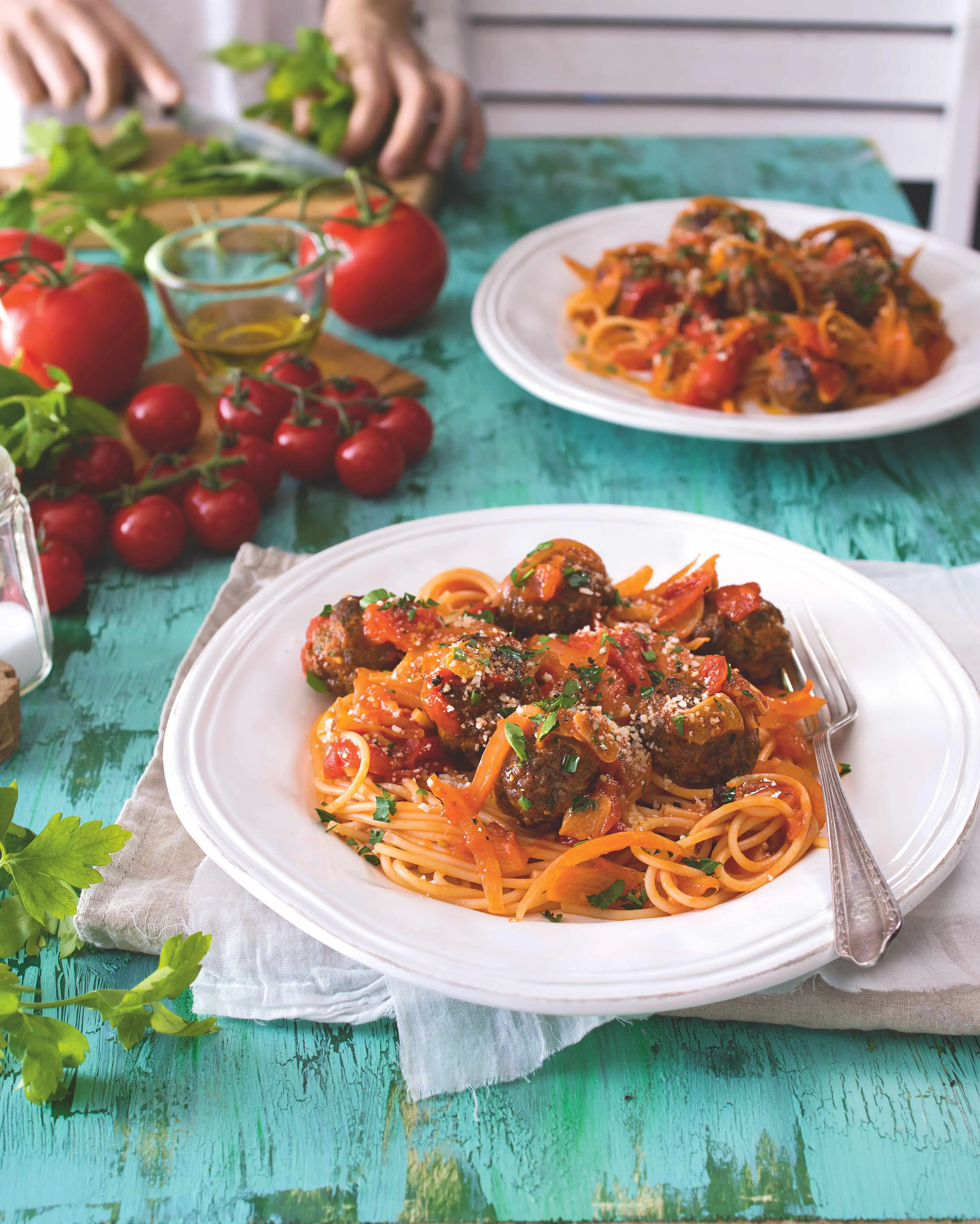 Spaghetti with Tomato Sauce and Meatballs