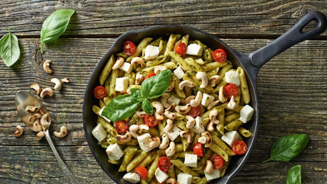 Penne with Basil Paste and Mozzarella
