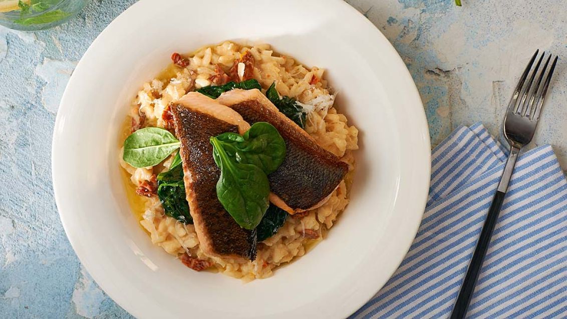 Creamy Risotto with Baked Trout and Sun-Dried Tomatoes