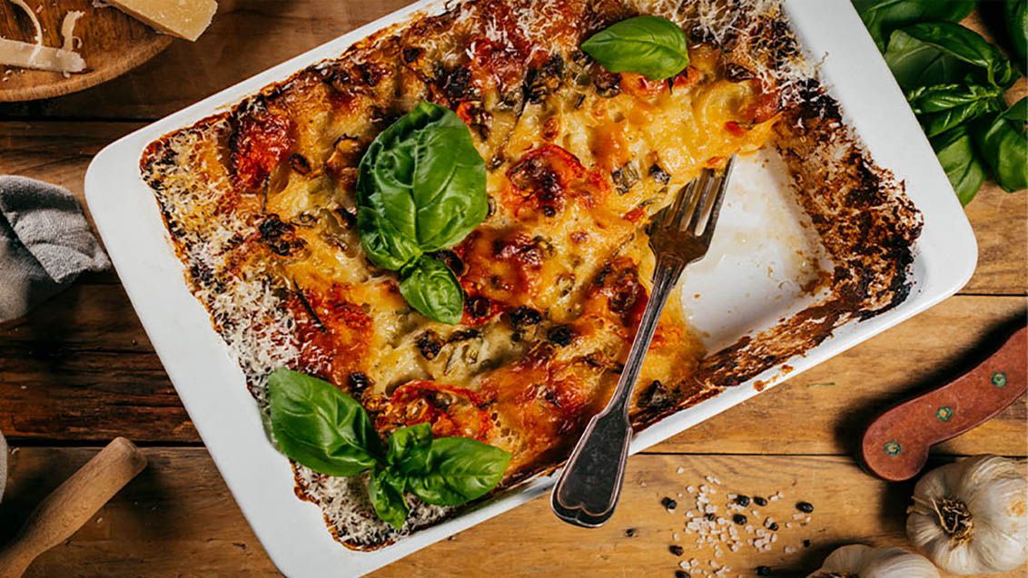 Baked Lasagne with Salmon, Tomatoes and Bechamel