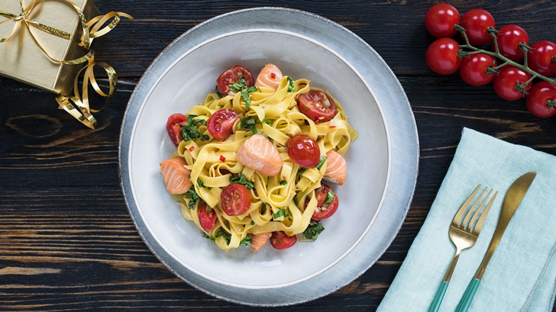 Pasta with Salmon, Pak Choi and Garlic