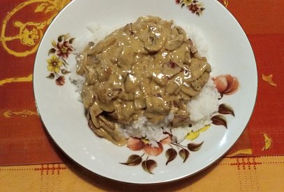Creamy Mushrooms with Bacon and Jasmine Rice