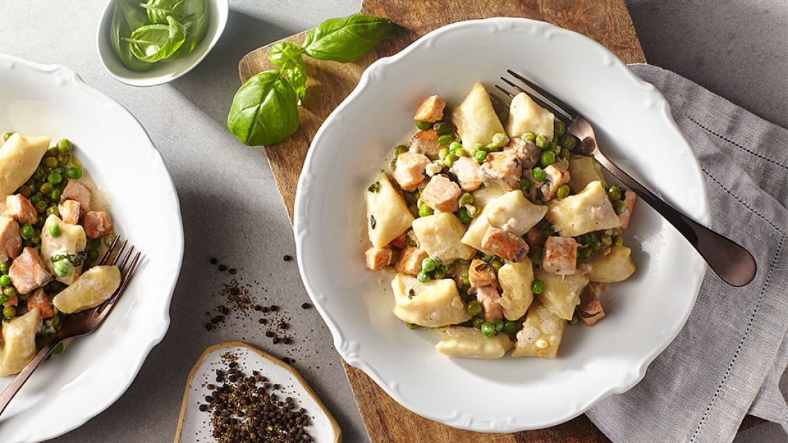 Homemade Gnocchi with Salmon and Peas