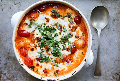 Baked Gnocchi with Tomatoes and Mozzarella