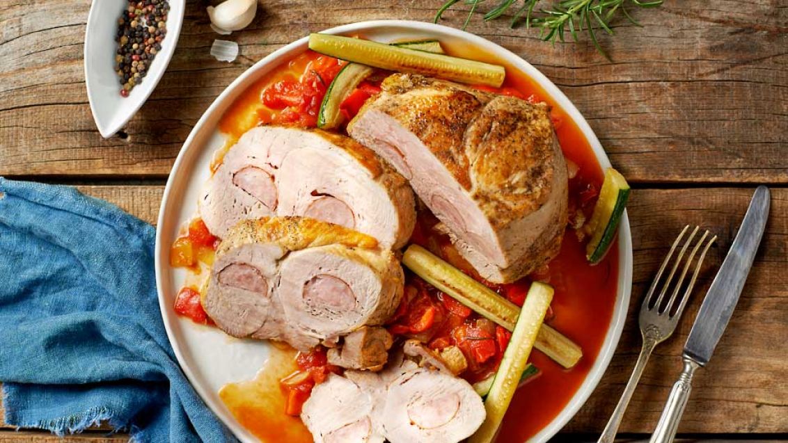 Pork Leg Larded with Slezská Klobása (Czech Smoked Sausage)