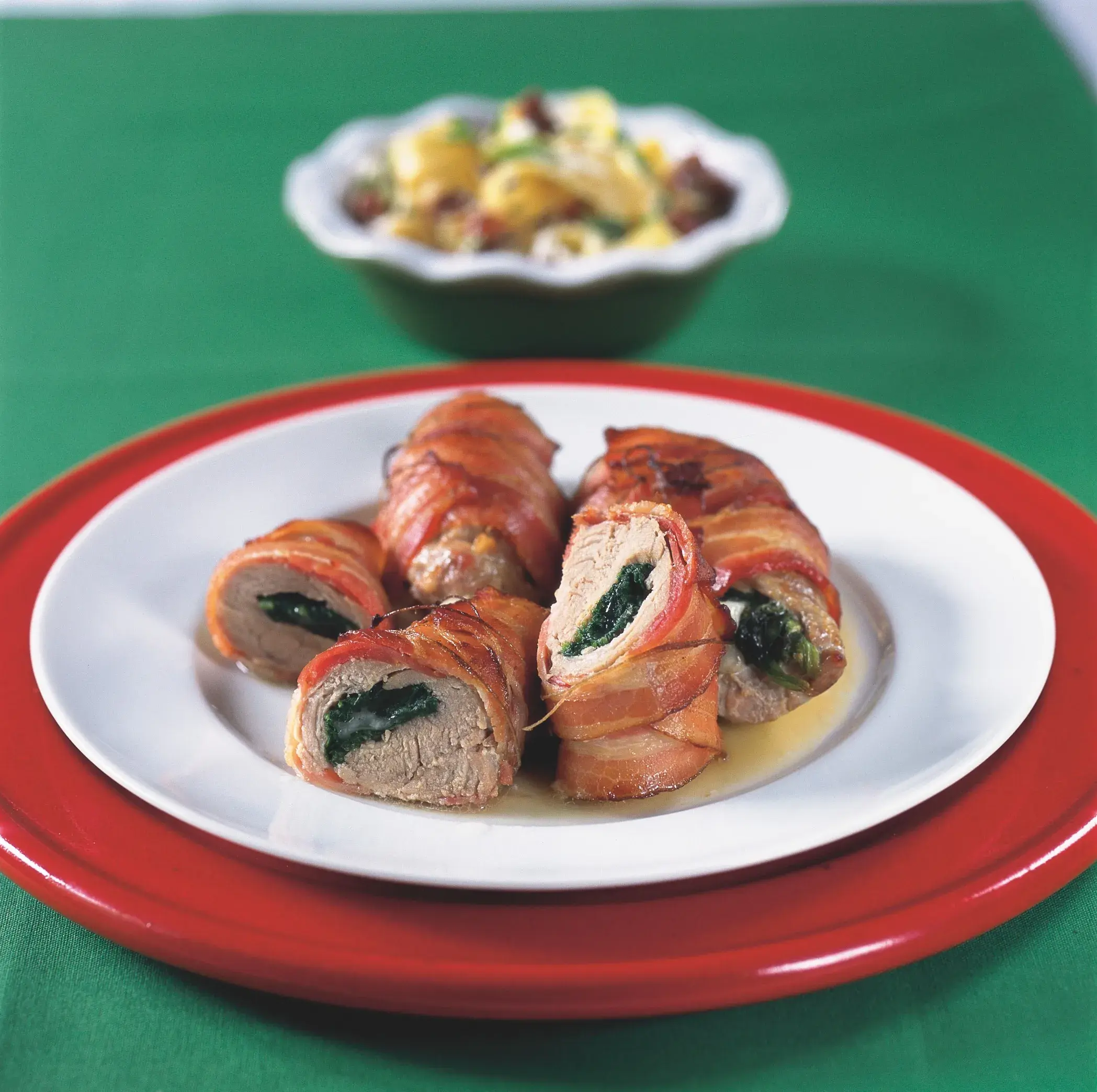 Pork Tenderloin Stuffed with Spinach and Mozzarella in Pancetta