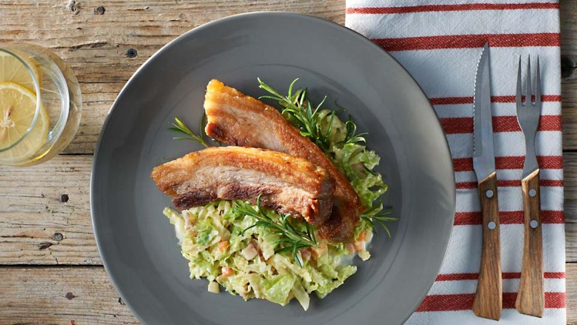 Confit Pork Belly with Creamed Kale