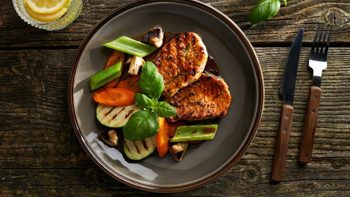 Grilled Pork Loin with Honey and Asian Vegetables