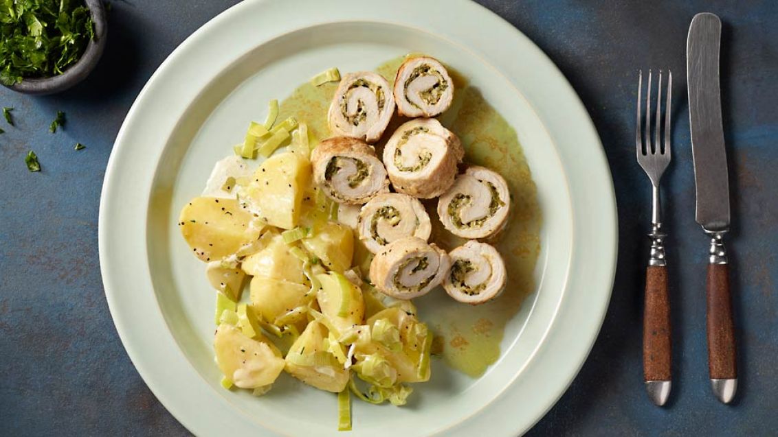 Pork Roulades with Creamy Potatoes and Leeks