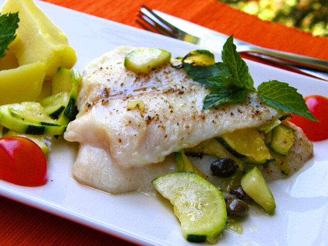 Cod Fillets with Courgette and Mint
