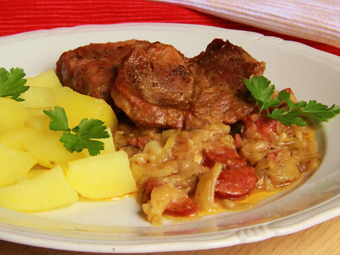Pork Neck Roasted on White Cabbage