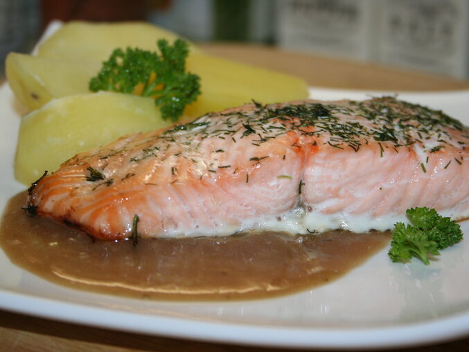 Baked Salmon with Dill and Honey-Mustard Sauce