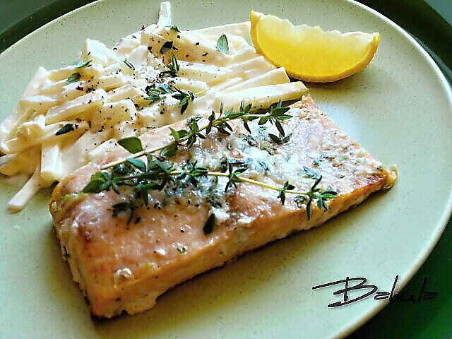Thyme Salmon with Warm Celeriac Salad