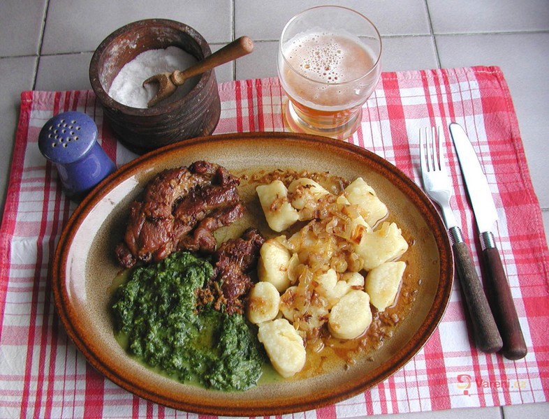 Pork Neck with Spinach and Potato Dumplings