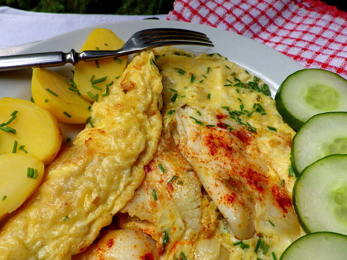 Baked Cod Fillet in a Chive Omelette