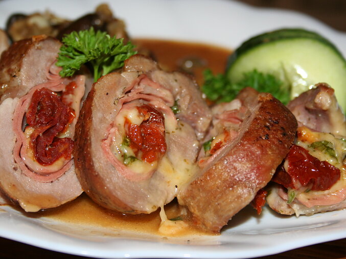 Pork Rolls Italian Style with Mortadella and Goat's Cheese