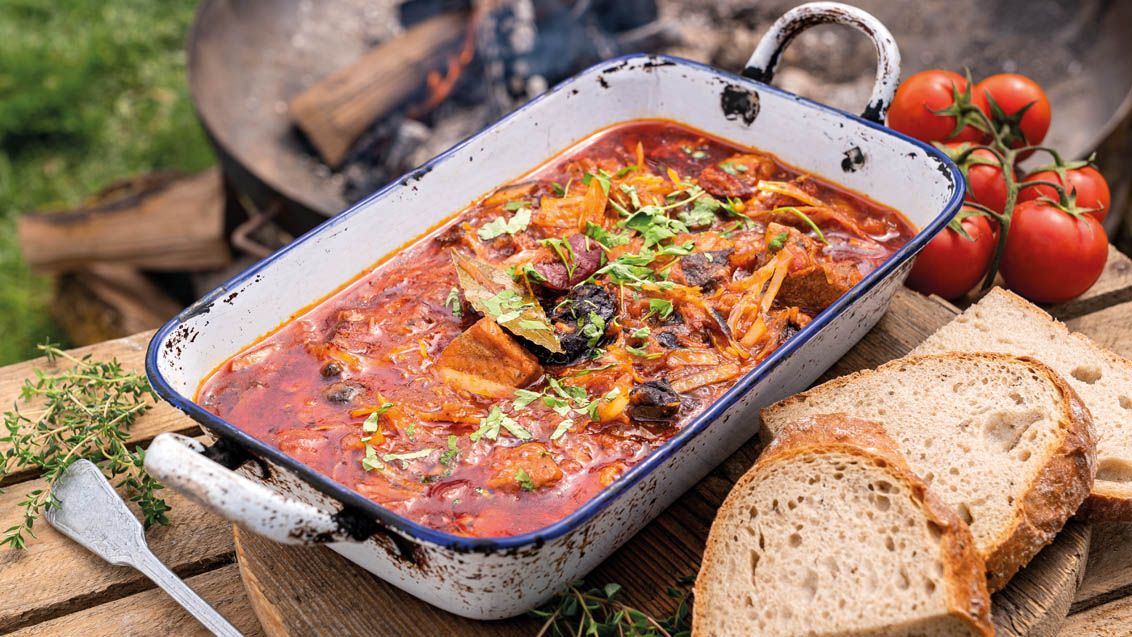 Pork Bigos from a Cauldron