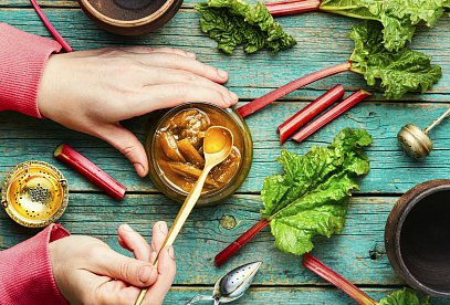 Rhubarb Jam with Ginger and Mint