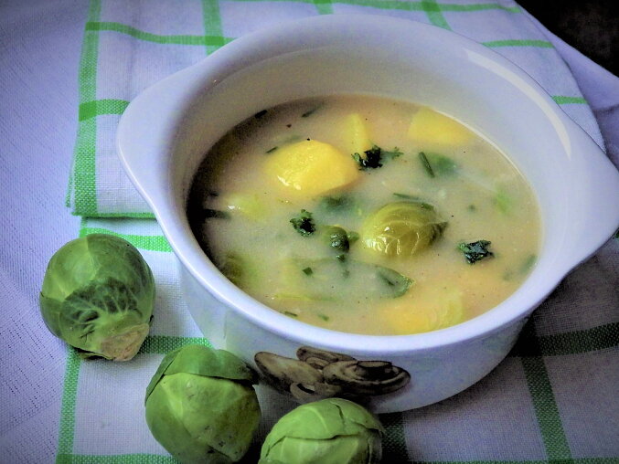Caraway Soup with Potatoes and Brussels Sprouts