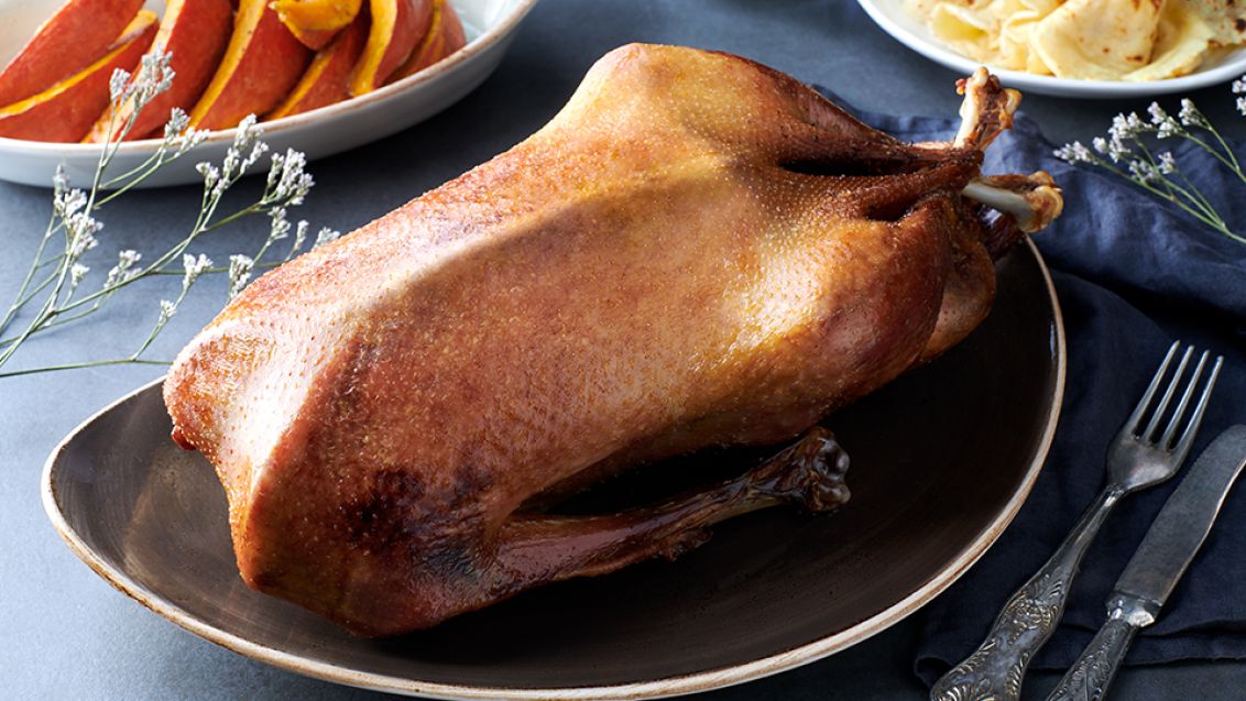 St Martin's Goose with Potato Flatbread and Roasted Pumpkin