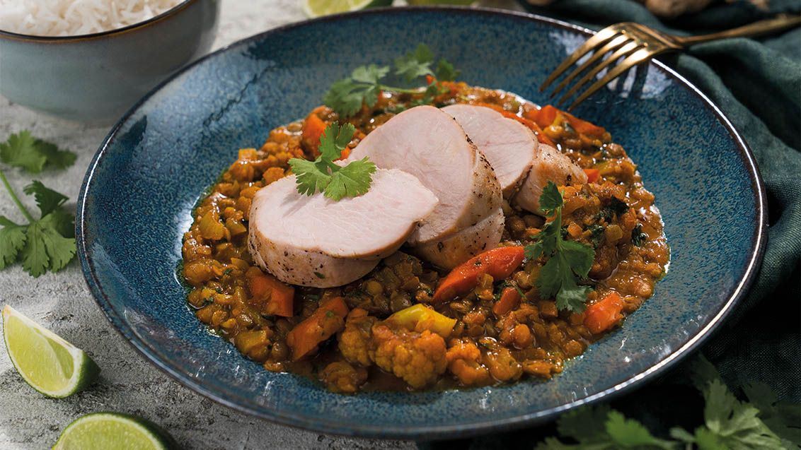 Slow-Roasted Turkey Breast with Curry Lentils