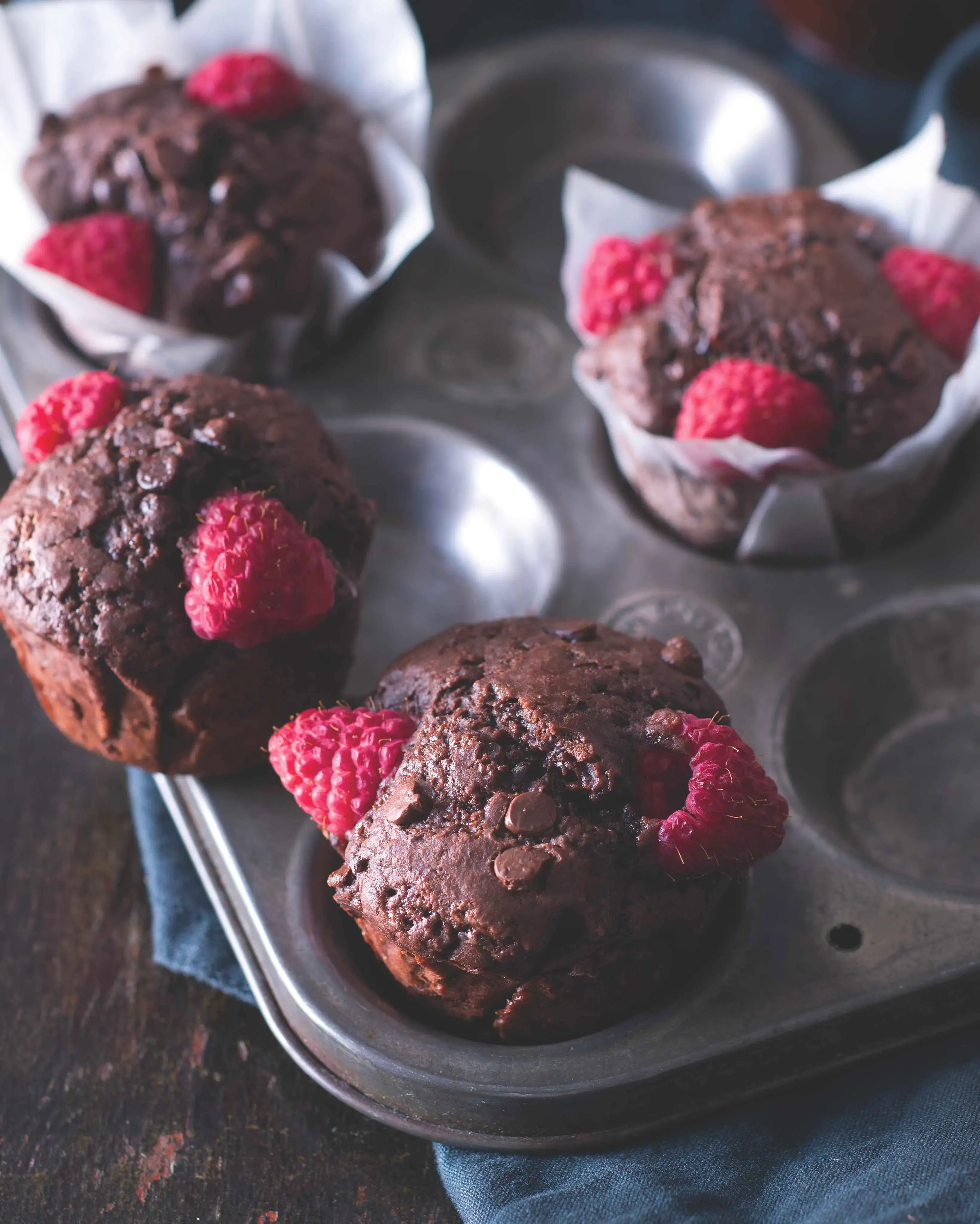 Chocolate Muffins with Raspberries