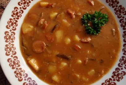 Frankfurt Soup with Mushrooms and Sausages