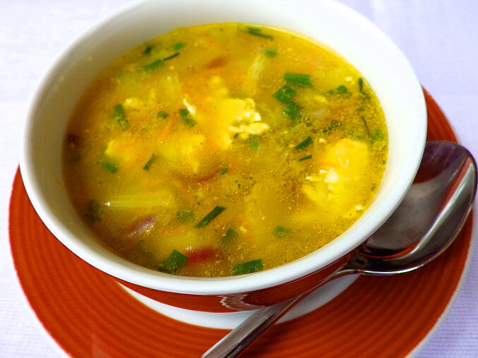 Czech Mushroom Soup with Fried Mushrooms and Eggs