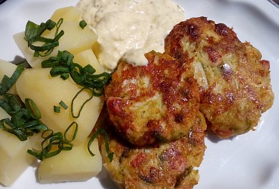 Cabbage Fritters with Smoked Meat and Cheese